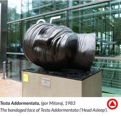 Testa Addormentata, Igor Mitoraj, 1983 The bandaged face of Testa Addormentata (‘Head Asleep’).
